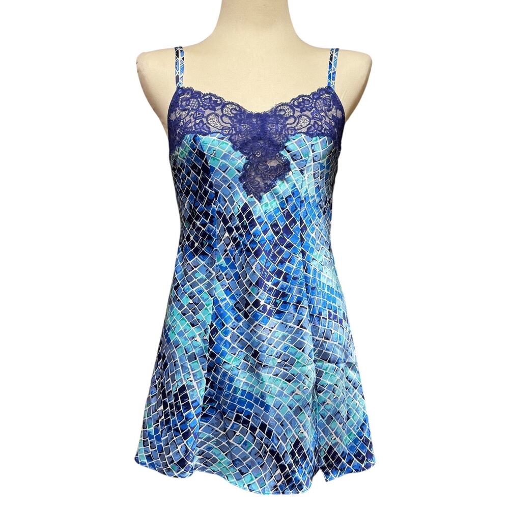 Victoria's Secret Vintage 90s Blue Green Pattern Lace Night Gown XS